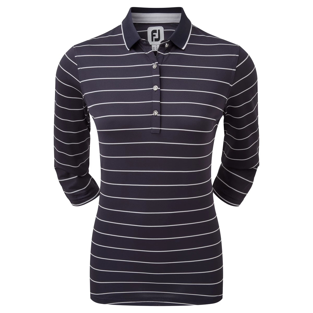 FootJoy Ladies 3/4 Sleeve Pinstripe Pique Golf Polo Shirt 88460 1 FootJoy Ladies 3/4 Sleeve Pinstripe Pique Golf Polo Shirt 88460