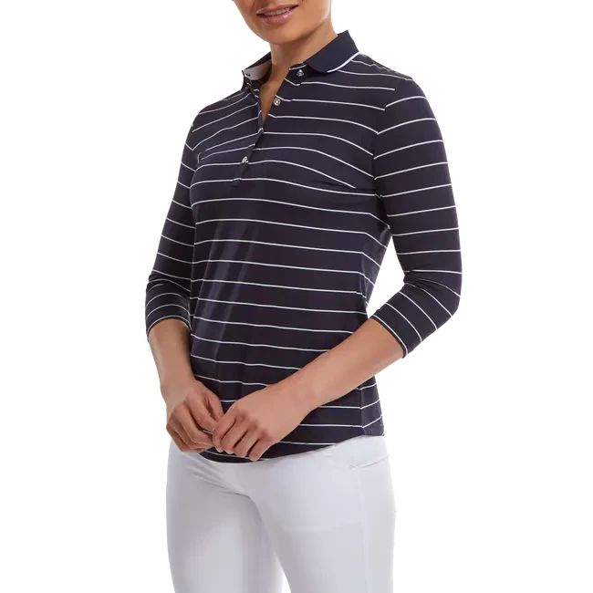 FootJoy Ladies 3/4 Sleeve Pinstripe Pique Golf Polo Shirt 88460 2 FootJoy Ladies 3/4 Sleeve Pinstripe Pique Golf Polo Shirt 88460 - Image 2