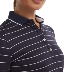 FootJoy Ladies 3/4 Sleeve Pinstripe Pique Golf Polo Shirt 88460 8 FootJoy Ladies 3/4 Sleeve Pinstripe Pique Golf Polo Shirt 88460 -Mid Layers Store Sale FJ 88460 05