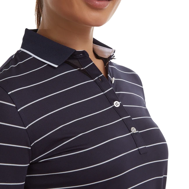 FootJoy Ladies 3/4 Sleeve Pinstripe Pique Golf Polo Shirt 88460 4 FootJoy Ladies 3/4 Sleeve Pinstripe Pique Golf Polo Shirt 88460 - Image 4